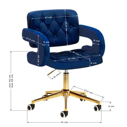 4Rico grožio salono kėdė su ratukais QS-OF213G, mėlynas aksomas 9 4Rico grožio salono kėdė su ratukais QS-OF213G, mėlynas aksomas 9
