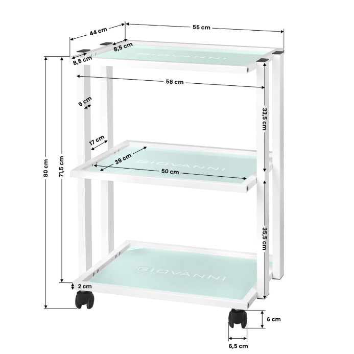 GIOVANNI CLASSIC TYP 1041 professional cosmetology trolley with a wide surface with a place for lamps and magnifiers 5