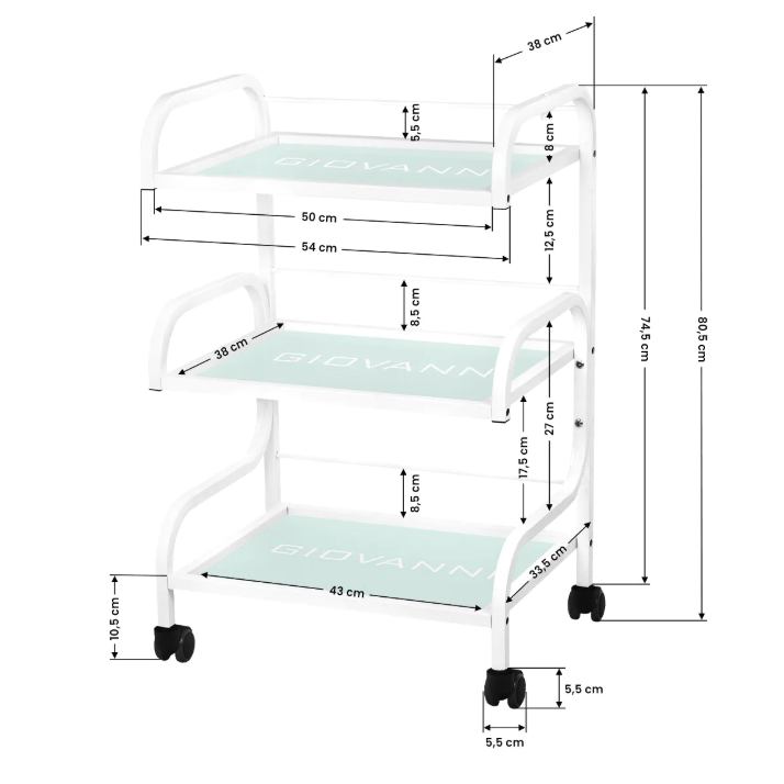 GIOVANNI CLASSIC TYP 1014 professional cosmetology trolley, white color 5