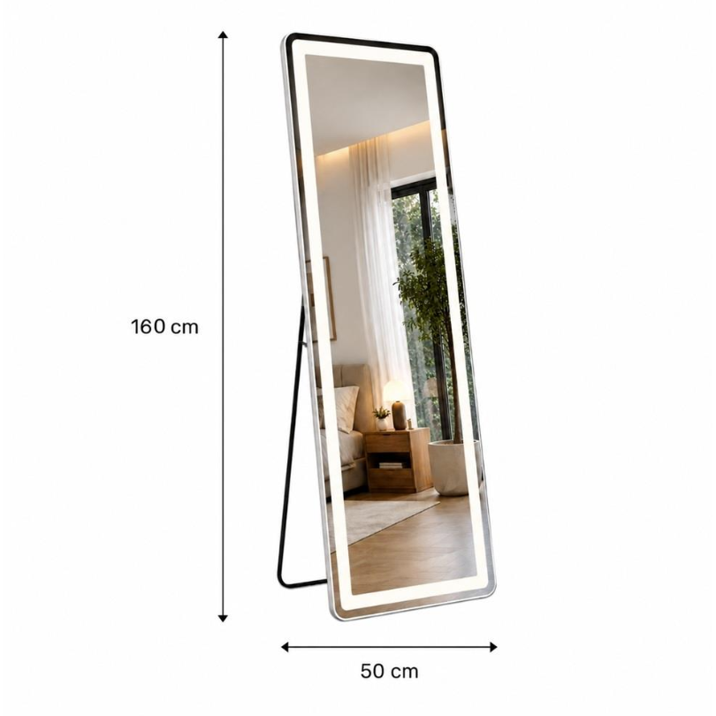 Pastatomas veidrodis grožio salonams su LED apšvietimu NEW YORK, 160x50 cm 2 Pastatomas veidrodis grožio salonams su LED apšvietimu NEW YORK, 160x50 cm 2