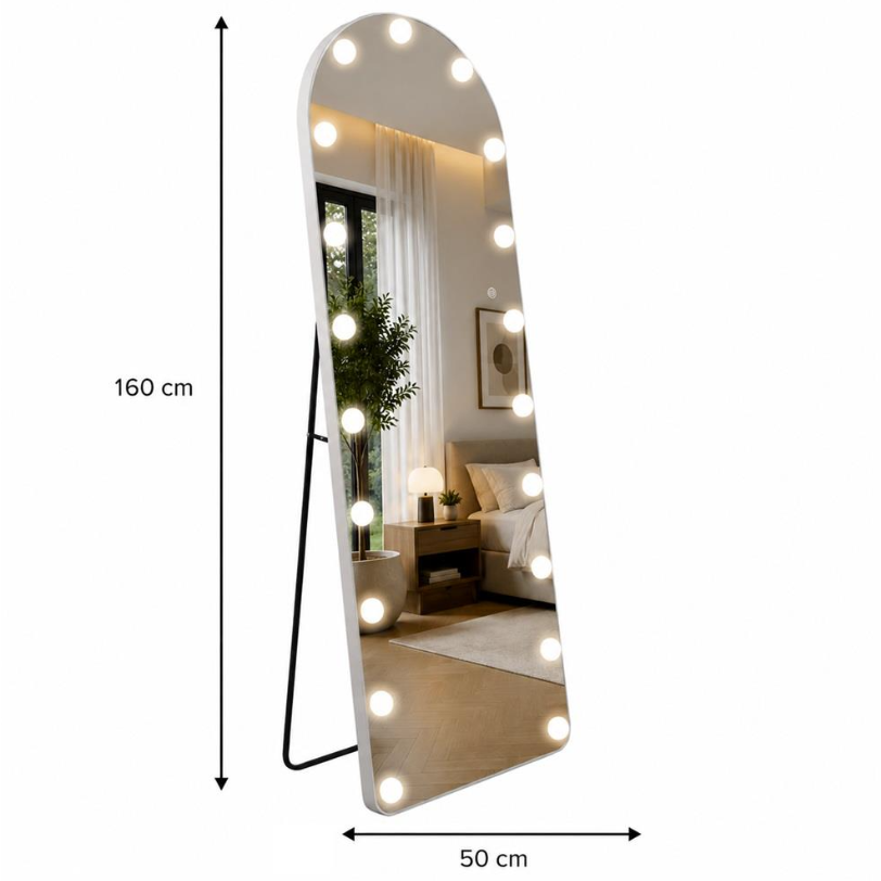 Pastatomas veidrodis grožio salonams su LED apšvietimu HOLLYWOOD, 160x50 cm 2 Pastatomas veidrodis grožio salonams su LED apšvietimu HOLLYWOOD, 160x50 cm 2