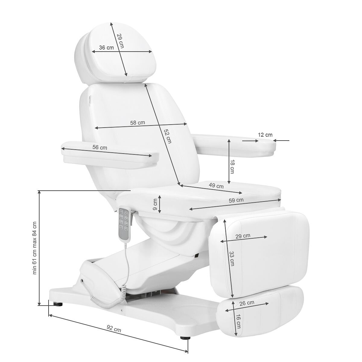 Profesionali elektrinė kosmetologinė kėdė - gultas SILLON CLASSIC, 4 variklių, baltos spalvos 18
