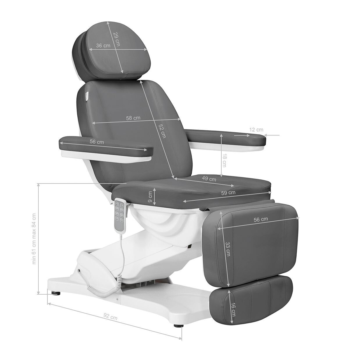 Profesionali elektrinė kosmetologinė kėdė - gultas SILLON CLASSIC, 4 variklių, pilkos spalvos 19 Profesionali elektrinė kosmetologinė kėdė - gultas SILLON CLASSIC, 4 variklių, pilkos spalvos 19