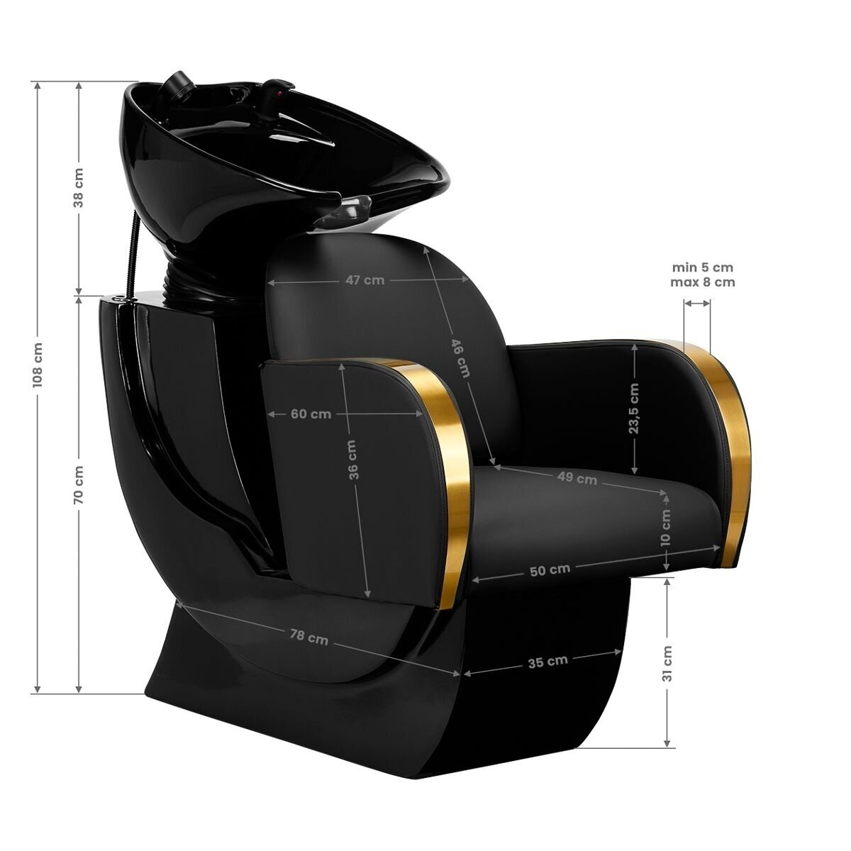 Professional hairdressing sink GABBIANO MALAGA, black with golden armrests 8 Professional hairdressing sink GABBIANO MALAGA, black with golden armrests 8
