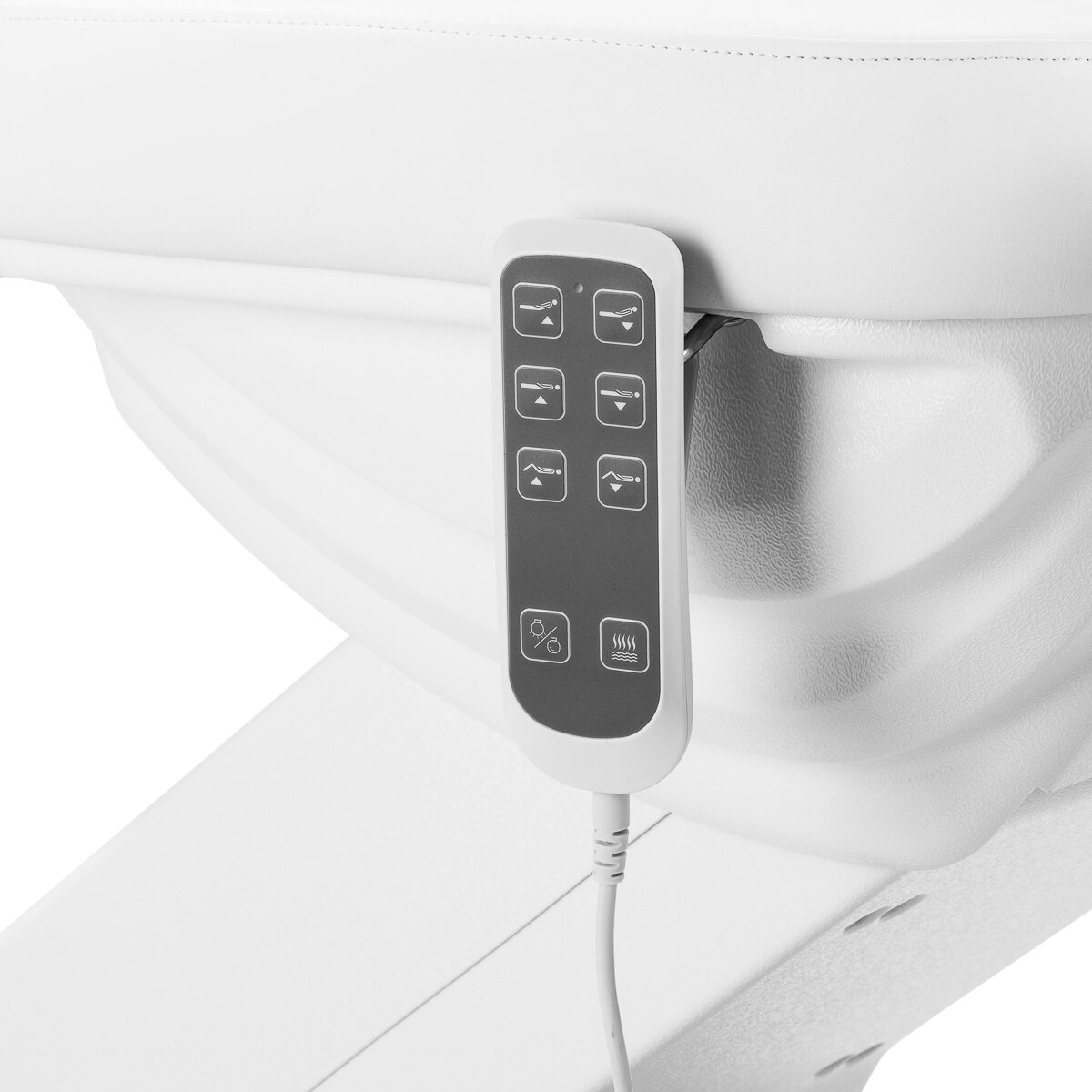 Profesionalus elektrinis gultas-lova kosmetologams SILLON LUXURY (3 varikliai + valdymas pedalais), baltos spalvos 8 Profesionalus elektrinis gultas-lova kosmetologams SILLON LUXURY (3 varikliai + valdymas pedalais), baltos spalvos 8