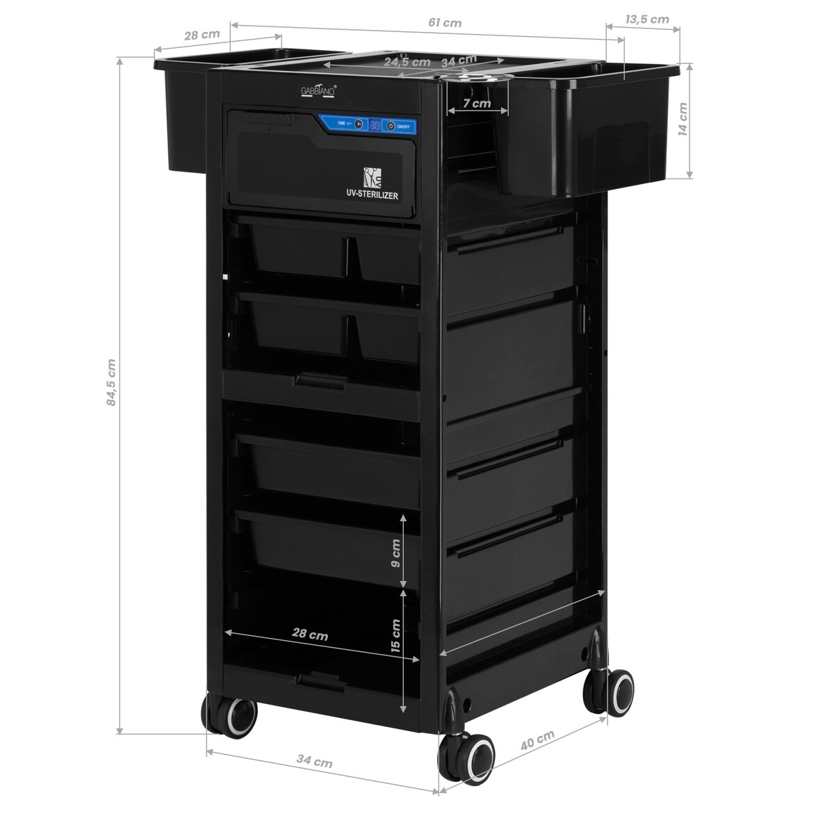 Professional barber trolley GABBIANO 68UV with sterilizer, black color 15 Professional barber trolley GABBIANO 68UV with sterilizer, black color 15