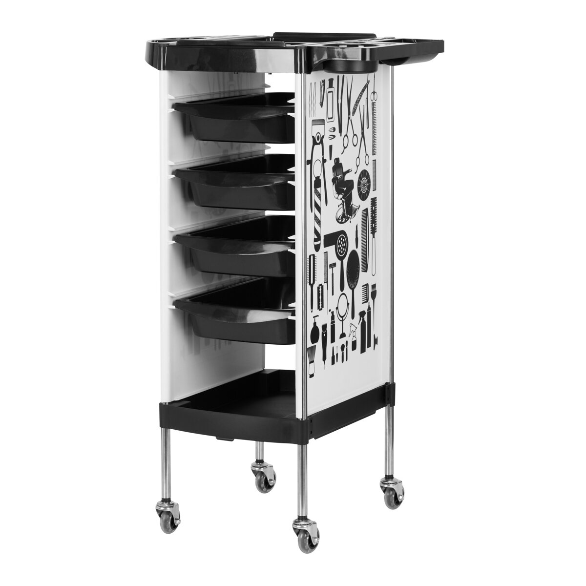 Professional hairdresser trolley GABBIANO X11-9 GRAPHICS, black and white colors Professional hairdresser trolley GABBIANO X11-9 GRAPHICS, black and white colors