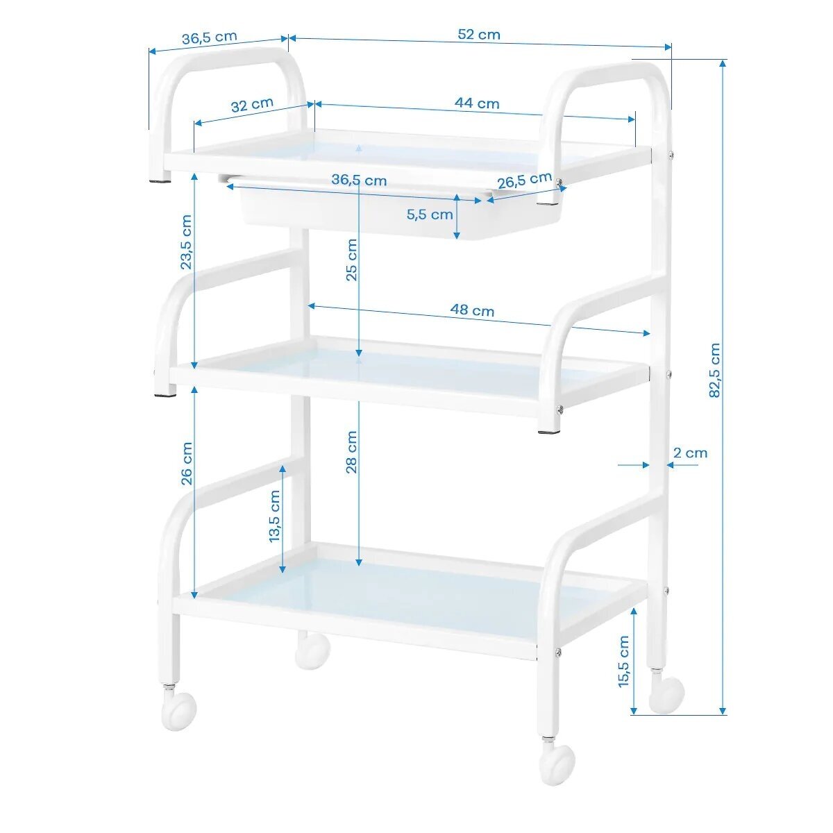 Professional cosmetology trolley BASIC 121, white color 6