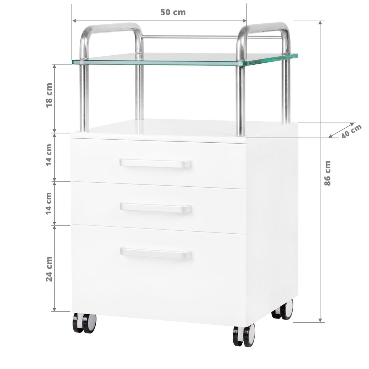 Professional cosmetic trolley for podological procedures 6053, white color 4 Professional cosmetic trolley for podological procedures 6053, white color 4