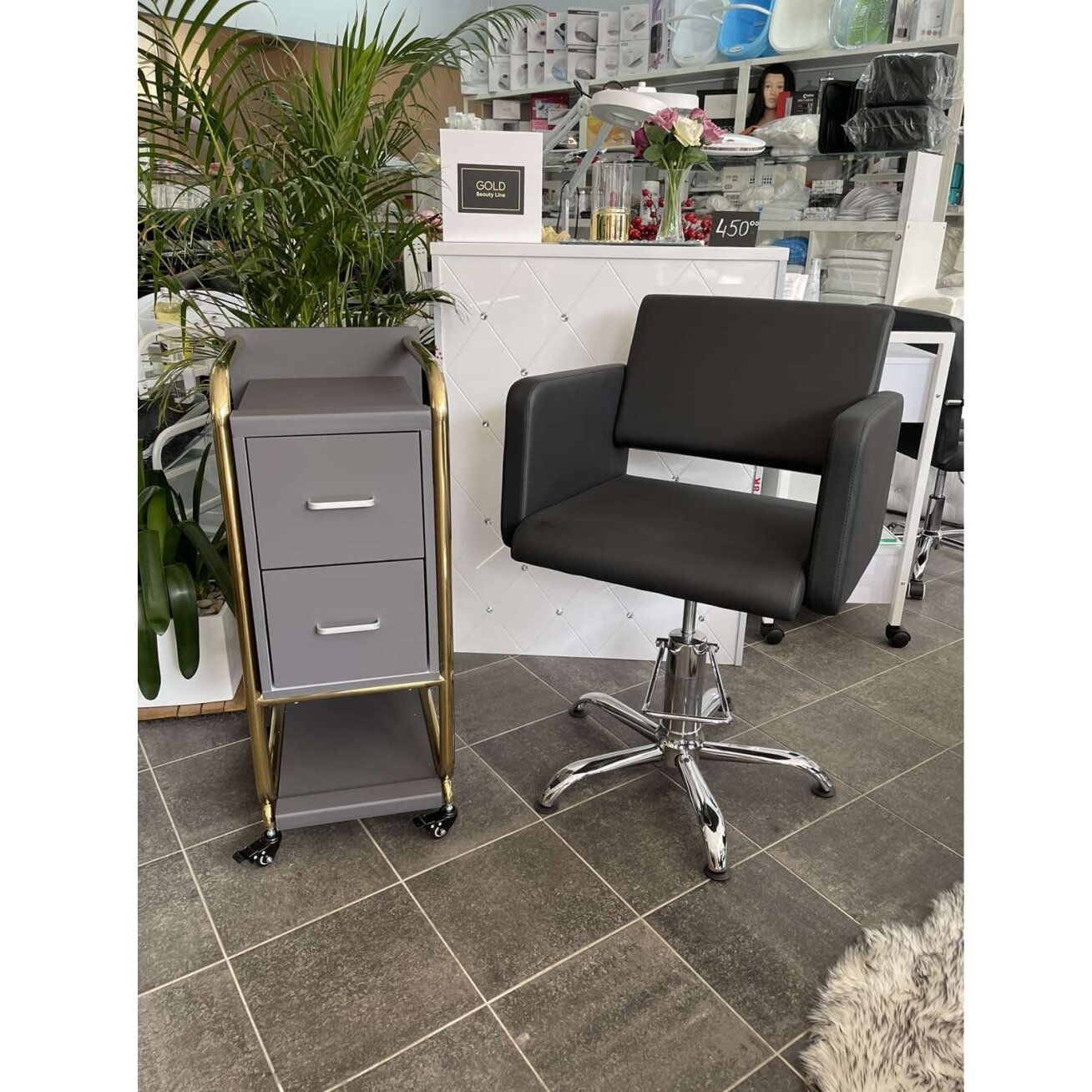 Professional beauty salon trolley GABBIANO SOLO, gray with gold frame 4 Professional beauty salon trolley GABBIANO SOLO, gray with gold frame 4