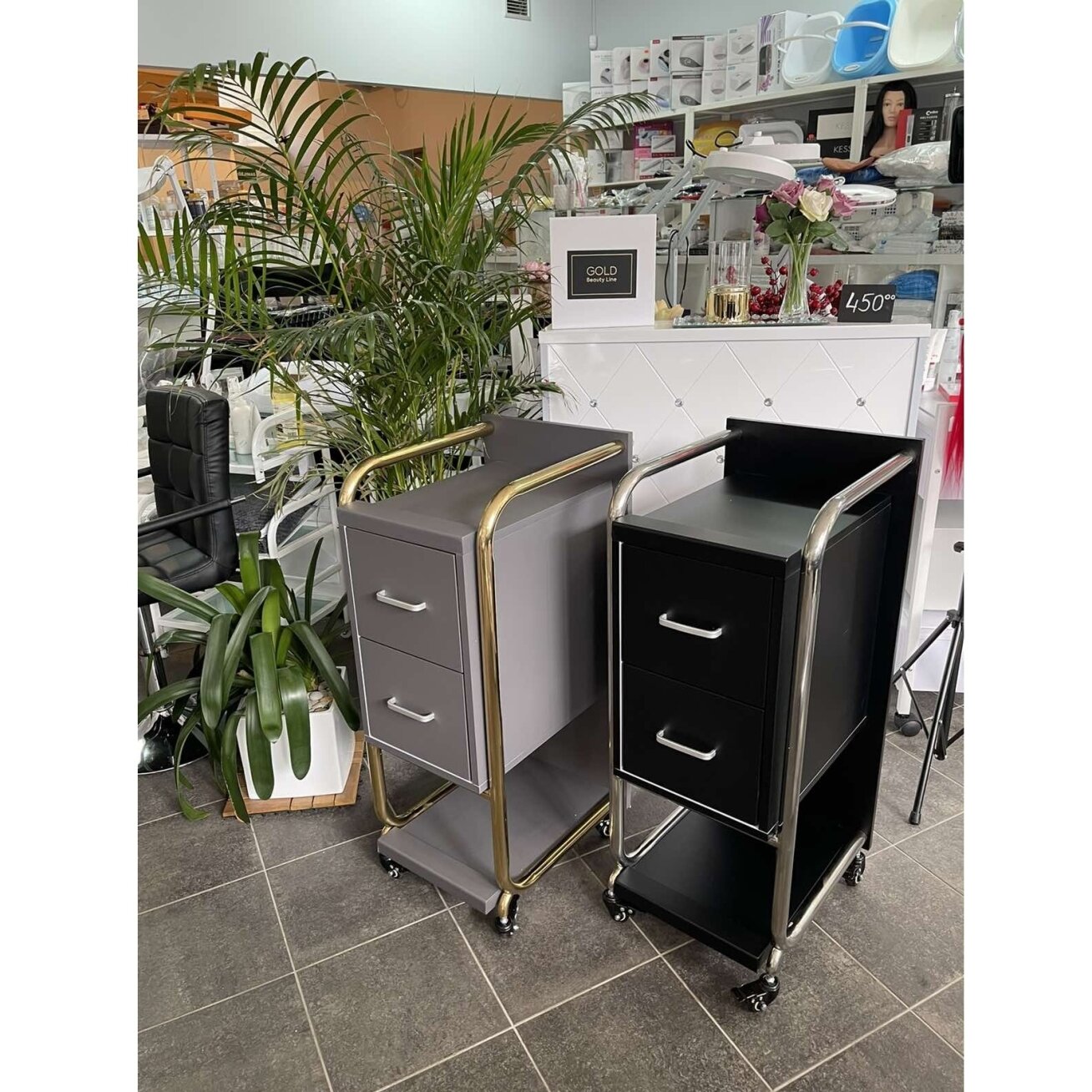 Professional beauty salon trolley GABBIANO SOLO, gray with gold frame 9 Professional beauty salon trolley GABBIANO SOLO, gray with gold frame 9