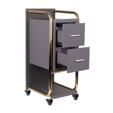 Profesionalus grožio salono vežimėlis GABBIANO SOLO, pilkas su aukso rėmu