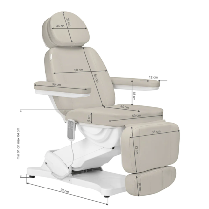 Profesionali elektrinė kosmetologinė kėdė - gultas SILLON CLASSIC 3 varikliai, smėlio spalvos 17