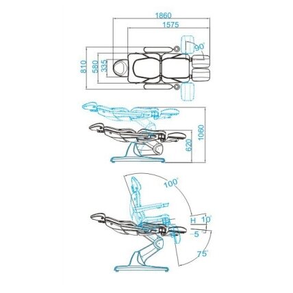 Professional electric podiatric chair-bed-bed for pedicure procedures AZZURRO 870S PEDI (3 motors), cappuccino color 1