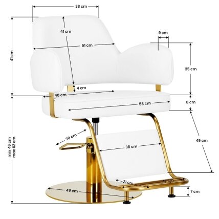 Professional hairdressing chair GABBIANO Linz NQ, white with gold details 6 Professional hairdressing chair GABBIANO Linz NQ, white with gold details 6