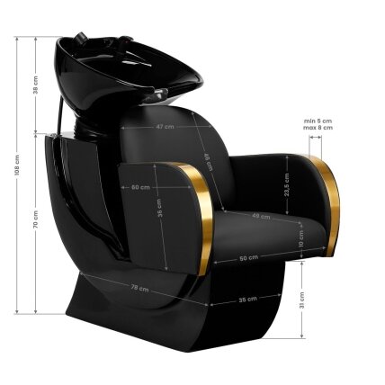 Professional hairdressing sink GABBIANO MALAGA, black with golden armrests 8 Professional hairdressing sink GABBIANO MALAGA, black with golden armrests 8