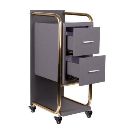 Professional beauty salon trolley GABBIANO SOLO, gray with gold frame 1 Professional beauty salon trolley GABBIANO SOLO, gray with gold frame 1