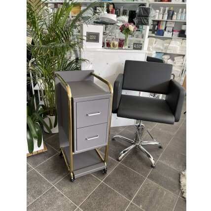 Professional beauty salon trolley GABBIANO SOLO, gray with gold frame 5 Professional beauty salon trolley GABBIANO SOLO, gray with gold frame 5