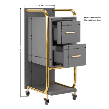 Professional beauty salon trolley GABBIANO SOLO, gray with gold frame 3