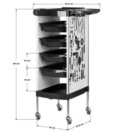 Professional hairdresser trolley GABBIANO X11-9 GRAPHICS, black and white colors 5 Professional hairdresser trolley GABBIANO X11-9 GRAPHICS, black and white colors 5