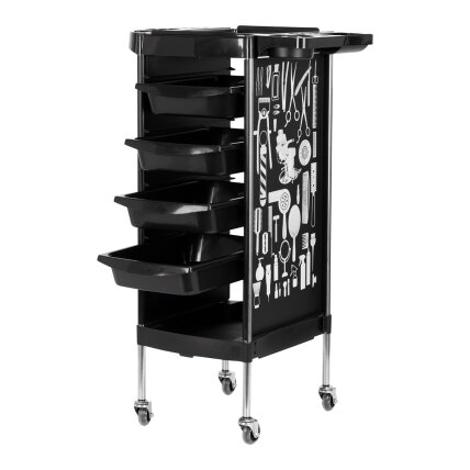 Professional hairdressers trolley GABBIANO X11-9 GRAPHICS, black color 1 Professional hairdressers trolley GABBIANO X11-9 GRAPHICS, black color 1