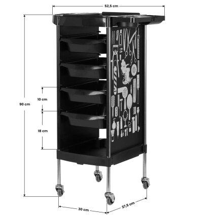 Professional hairdressers trolley GABBIANO X11-9 GRAPHICS, black color 7 Professional hairdressers trolley GABBIANO X11-9 GRAPHICS, black color 7