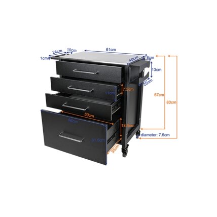 Professional TATTOO salons trolley - helper PRO INK 702, black color 4