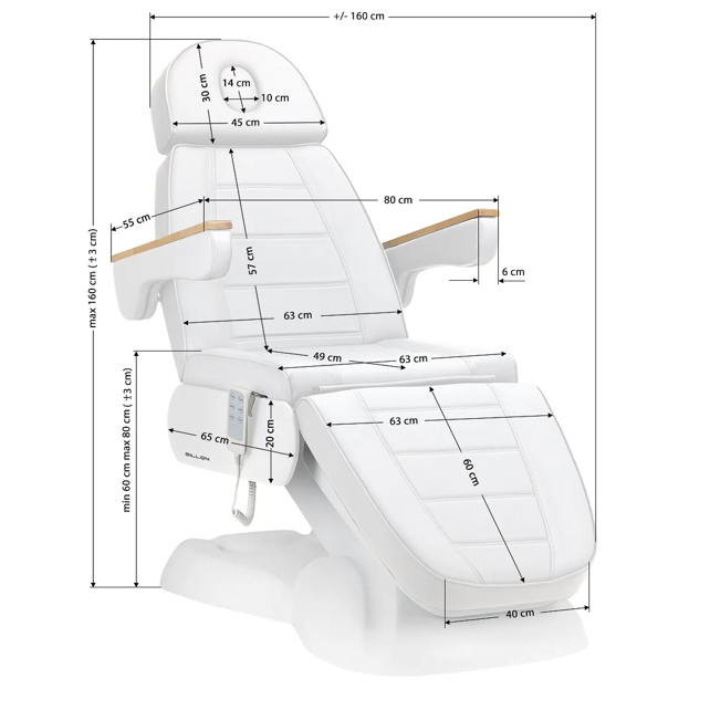 Profesionalus elektrinis gultas-lova kosmetologams SILLON LUX 273B, 3 variklių, baltos spalvos 15