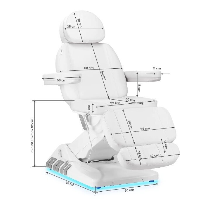 Profesionalus elektrinis gultas-lova kosmetologams SILLON LUXURY (3 varikliai + valdymas pedalais), baltos spalvos 16 Profesionalus elektrinis gultas-lova kosmetologams SILLON LUXURY (3 varikliai + valdymas pedalais), baltos spalvos 16