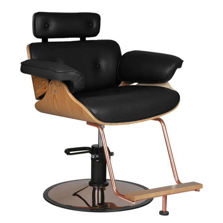 Professional hairdresser's chair with footrest and wooden elements GABBIAN FLORENCE, black color