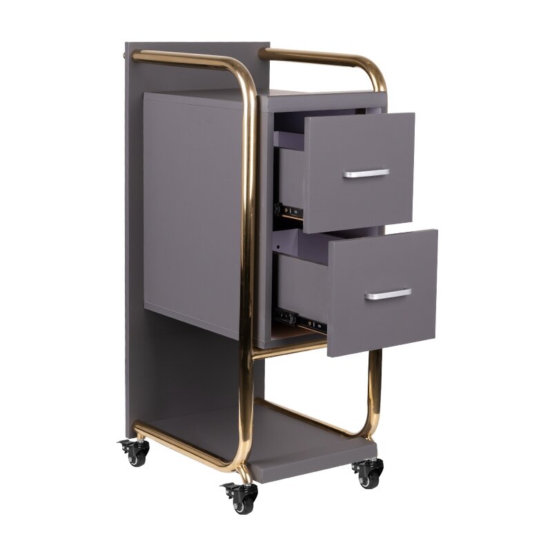 Professional beauty salon trolley GABBIANO SOLO, gray with gold frame 1 Professional beauty salon trolley GABBIANO SOLO, gray with gold frame 1