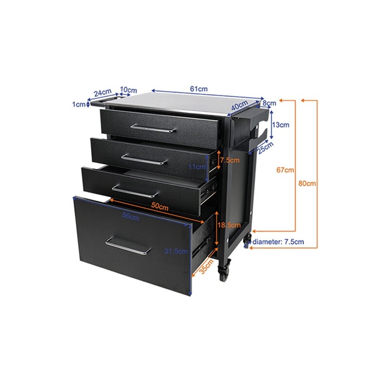 Professional TATTOO salons trolley - helper PRO INK 702, black color 4 Professional TATTOO salons trolley - helper PRO INK 702, black color 4