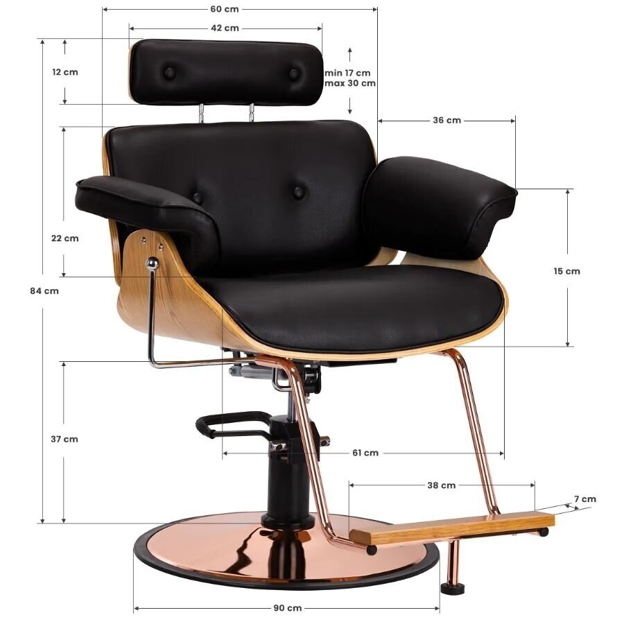 Professional hairdressing chair with footrest and wooden elements GABBIANO FLORENCE, black + ADJUSTABLE HEADBACK 9 Professional hairdressing chair with footrest and wooden elements GABBIANO FLORENCE, black + ADJUSTABLE HEADBACK 9