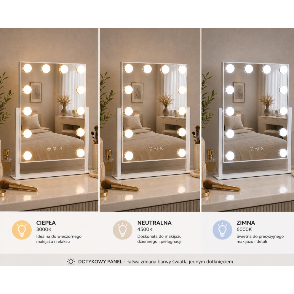 Mirror for beauty salons with LED lighting LED HOLLYWOOD, 30x41 cm. 3 Mirror for beauty salons with LED lighting LED HOLLYWOOD, 30x41 cm. 3